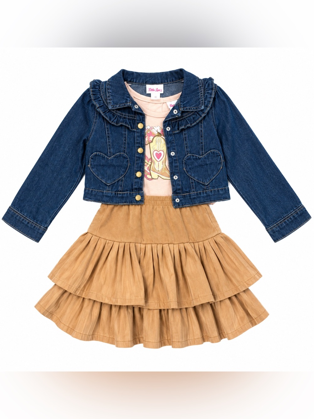 Little Lass Girls 3-Piece Denim Jacket Skirt Outfit Set Size 6 Western Cowgirl